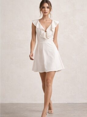 Lulus Chic Cream Ruffle Backless Dress Women’s Size S White Bridal Mini